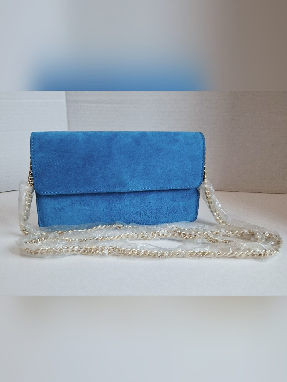 Banana Republic Italian Suede Clutch/Chain Crossbody Bag In Laser Blue